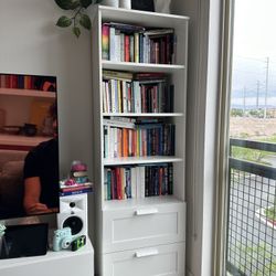 White Bookshelf/Bookcase With Storage Drawers - Brimnes - Books Also For Sale! 