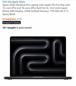 Apple 2026 MacBook Pro Laptop with Apple M5 Pro chip with 15-core CPU and 16-core GPU: Built for AI, 14.2-inch Liquid Retina XDR Display, 24GB Unified