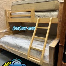 Twin Full Bunk Bed Natural Litera Cama Bonita Colchones Nuevos 