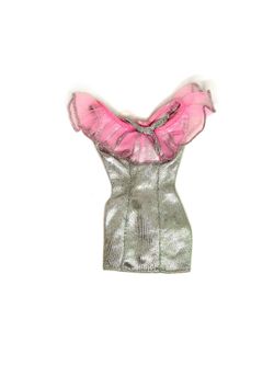 Silver with Pink Tulle Collar Strapless Dress from Vintage 1994 Mattel “Barbie Fashion Greeting Card – Happy Birthday #13029-0995”