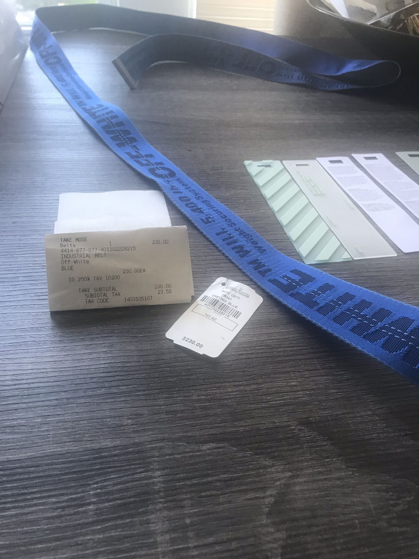 Off-White Belt (Blue) original receipt and tags shown