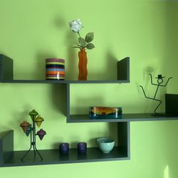 2 Gray Decorative Shelves With Hardware