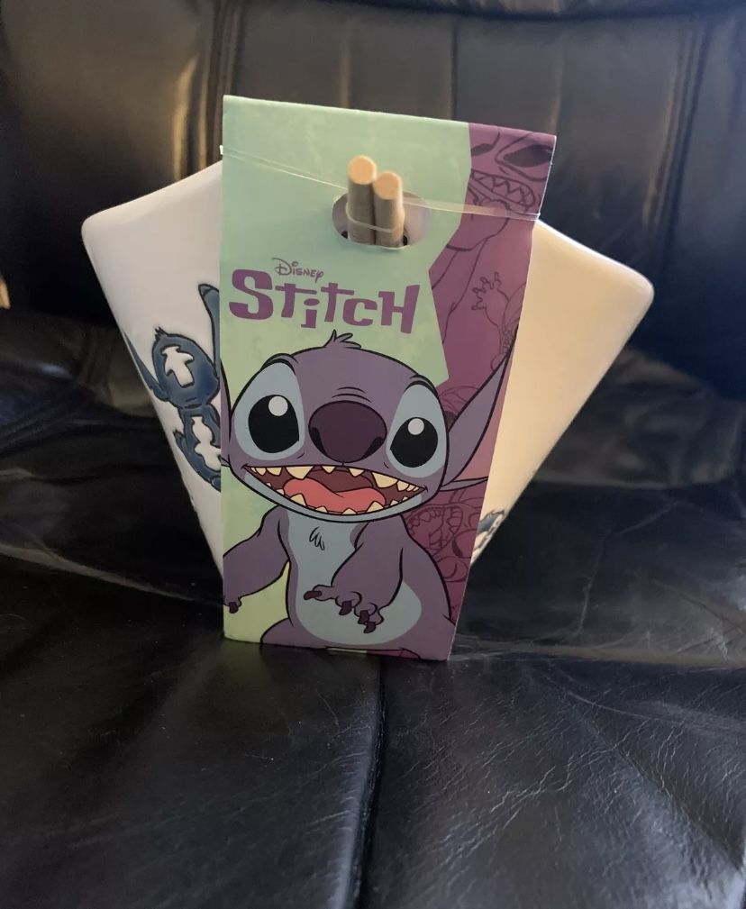 Disney Stitch Ceramic Noodle Bowl And Chopsticks Set Brand New 