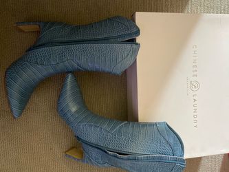 Chinese Laundry Blue Croc-Embossed Ankle Boots