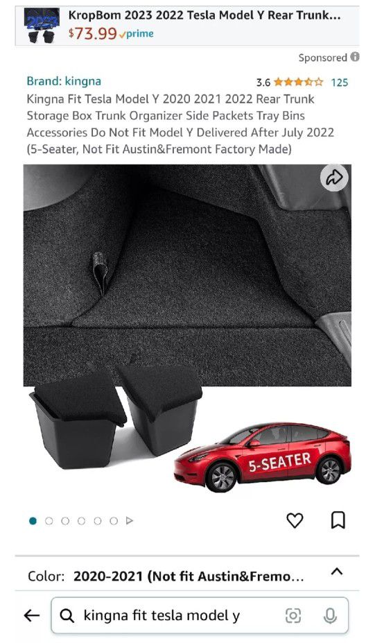 For Tesla Model 3 2020-22 Car Rear Two Trunk Organizer Tray Side Storage Box US.  Please see pictures to make sure they will fit your vehicle. Kingna 