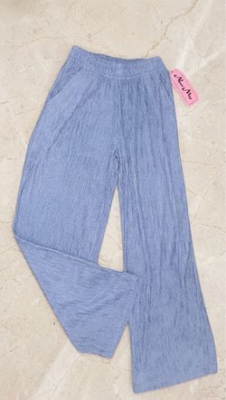 Blue Wide-Leg Crinkle Pants with Tags