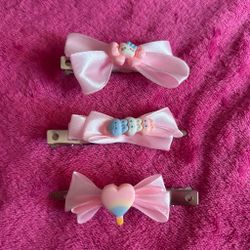 Pink Bow Hair Clips Set of 3 candy pastel kawaii aesthetic handmade