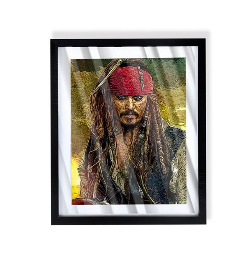 Pirates of the Caribbean Captain Jack Sparrow custom art with black frame