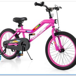 COSTWAY 16”/18” Lighted Kids Bike, Children Sport Bicycle with LED Light-up Frame, Adjustable Saddle, Training Wheels, Handbrake & Coaster Brake, Kids