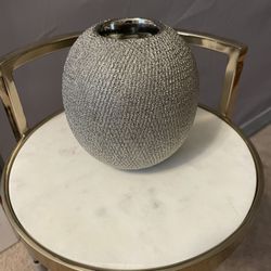 Textured Round Silver Ceramic Tea Light Candle Holder 