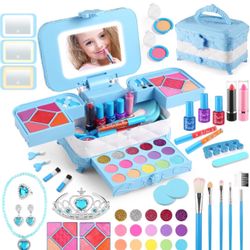 57 in 1 Kids Makeup Kit, with 3-Color Led Makeup Mirror Real Washable Makeup for Kids, Perfect Girl Birthday Gift, Age 3+