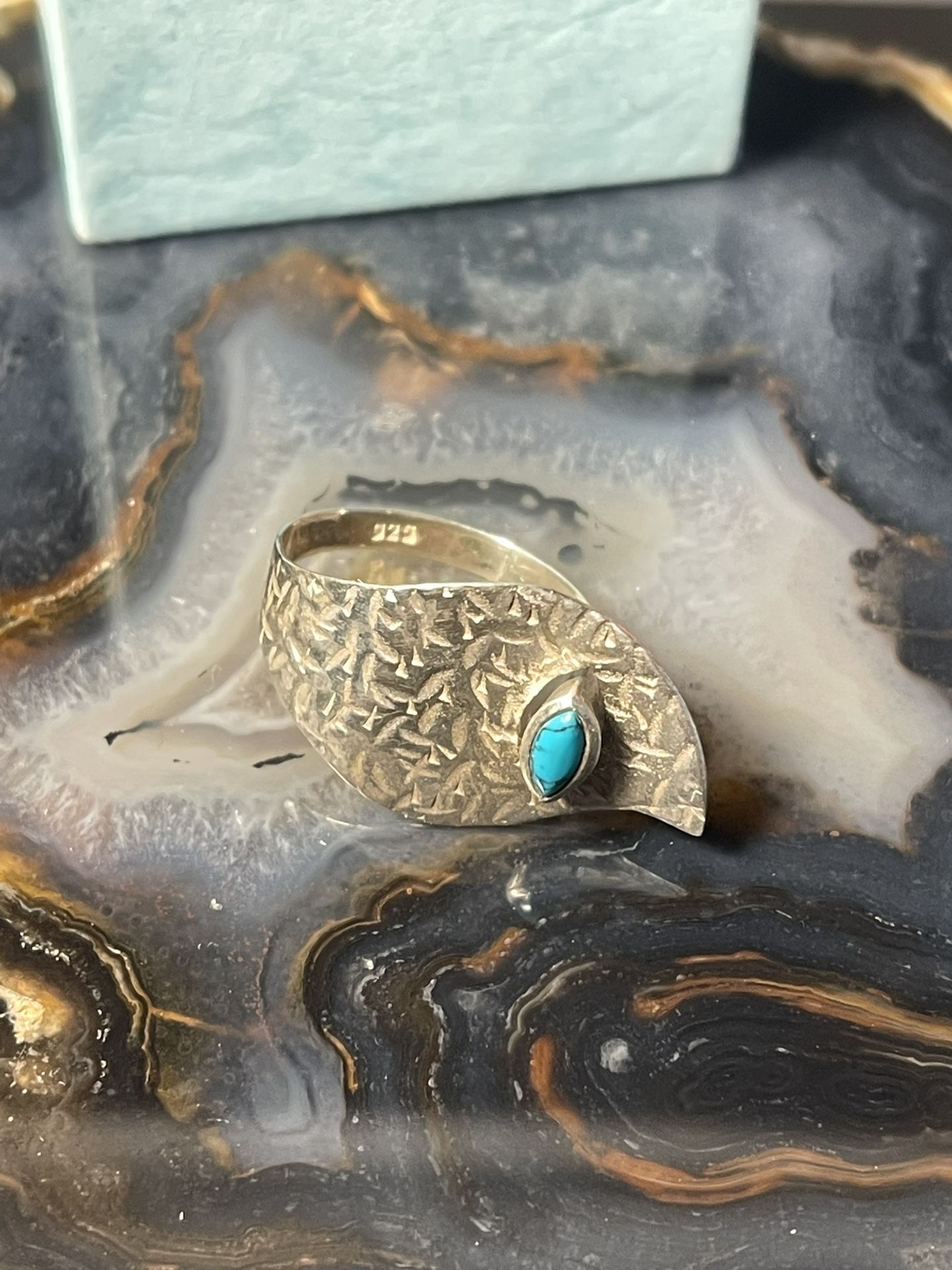 925 Stamped With Genuine Turquoise Size 7.5 Silver Ring