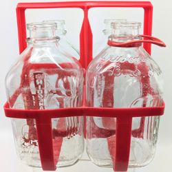 Glass Milk Bottles Jugs Half Gallon With Carrier Vintage Farmhouse
