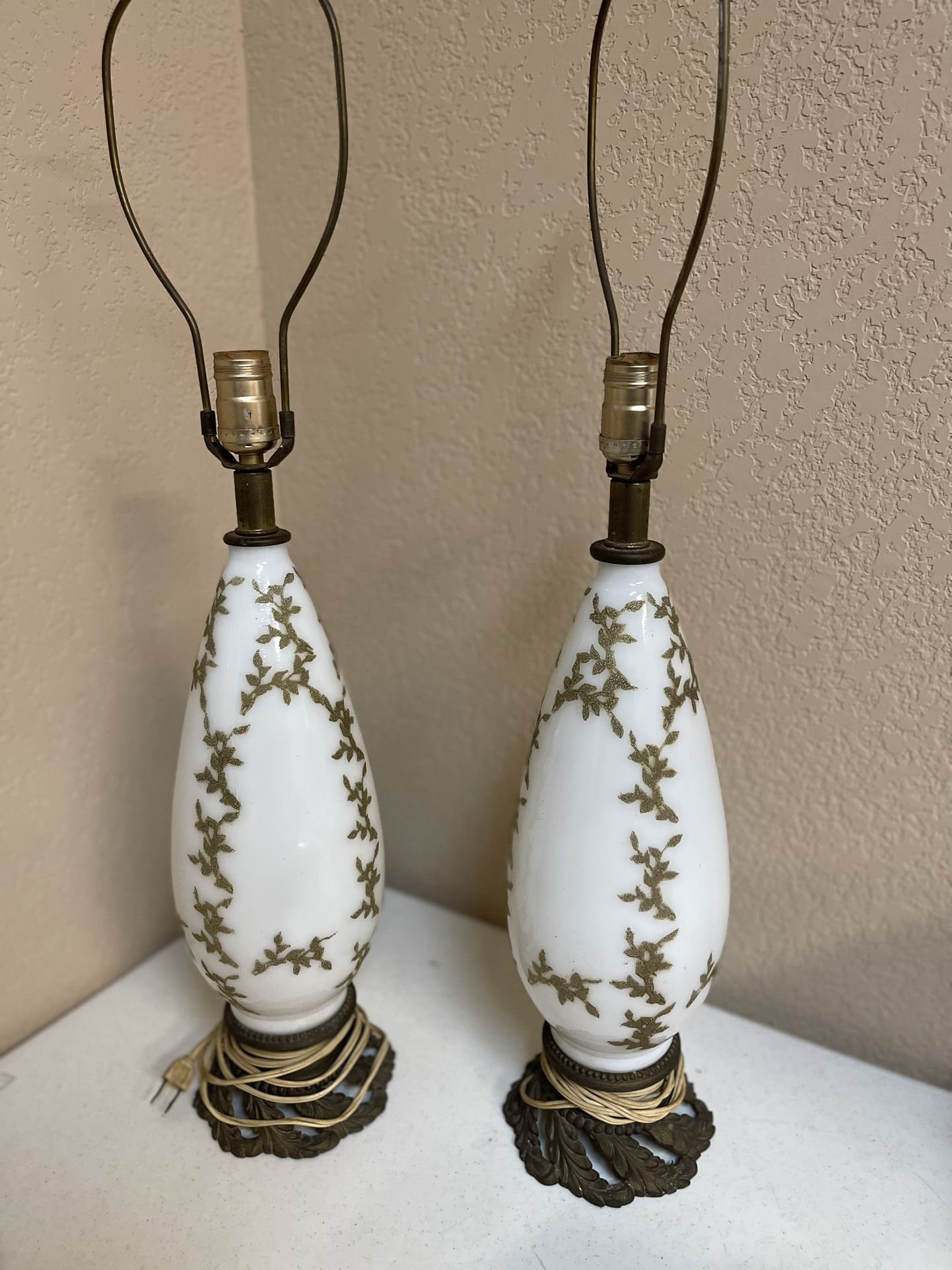 Pair Of Marble -brass Lamps 