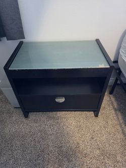 Black Nightstand with Glass Top