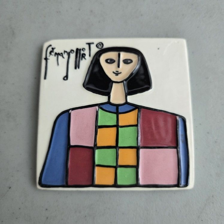 Fernando Llort Salvadoran Signed Art Ceramic Tile Decor "Alma"