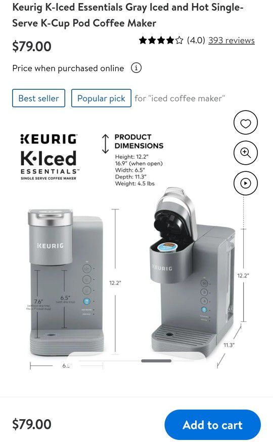 Keurig K-Iced Essentials Gray Iced and Hot Single-Serve K-Cup Pod Coffee  Maker