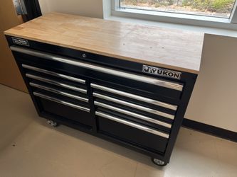 (Used) YUKON 46 in., 9-Drawer Mobile Storage Cabinet with Solid Wood Top, Black
