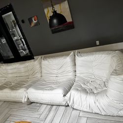White Togo Knock Off Faux Leather Sectional 