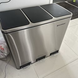 Stainless Steel 3 Compartment Trash Bin - Like New