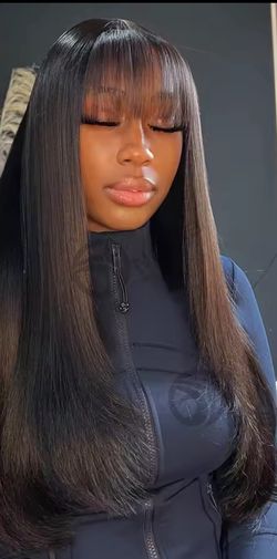 Bone Straight Human Hair Wig With Bangs For Women 30 Inch Brazilian 3x1 Lace Wigs Glueless Wig Human Hair Natural Black Color