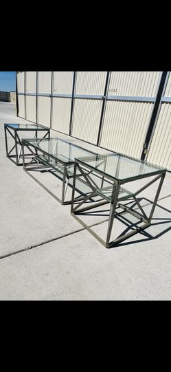 Brand New Metal and Glass Coffee Table and 2 End Tables 
