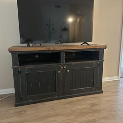 Rustic  Primitive TV Media Stand Cabinet Distressed Black Finish