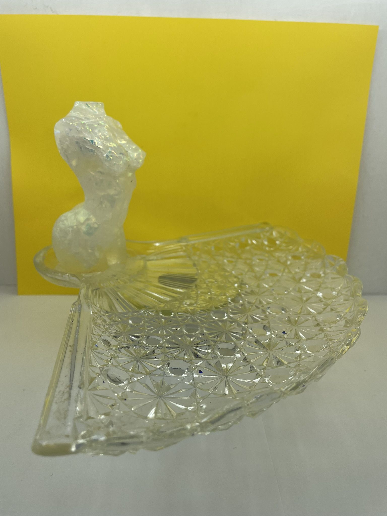 Holographic Resin Female With a  Glass Fan Trinket Tray