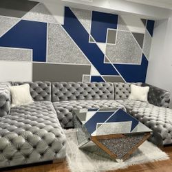 New Grey Velvet Sectional Tufted 135x70 (black Available)