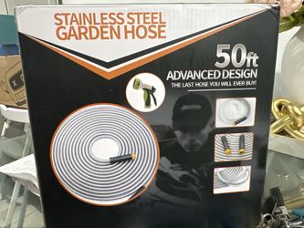 Stainless Steel Garden Hose 50FT – Metal Water Hose with Spray Nozzle – New in Box