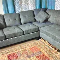 Brand New Ash Black Velvet Like Sectional Sofa Couch (New In Box) 