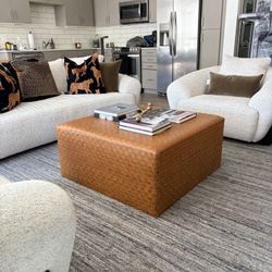 Anthropologie Leather Coffee Table Ottoman 