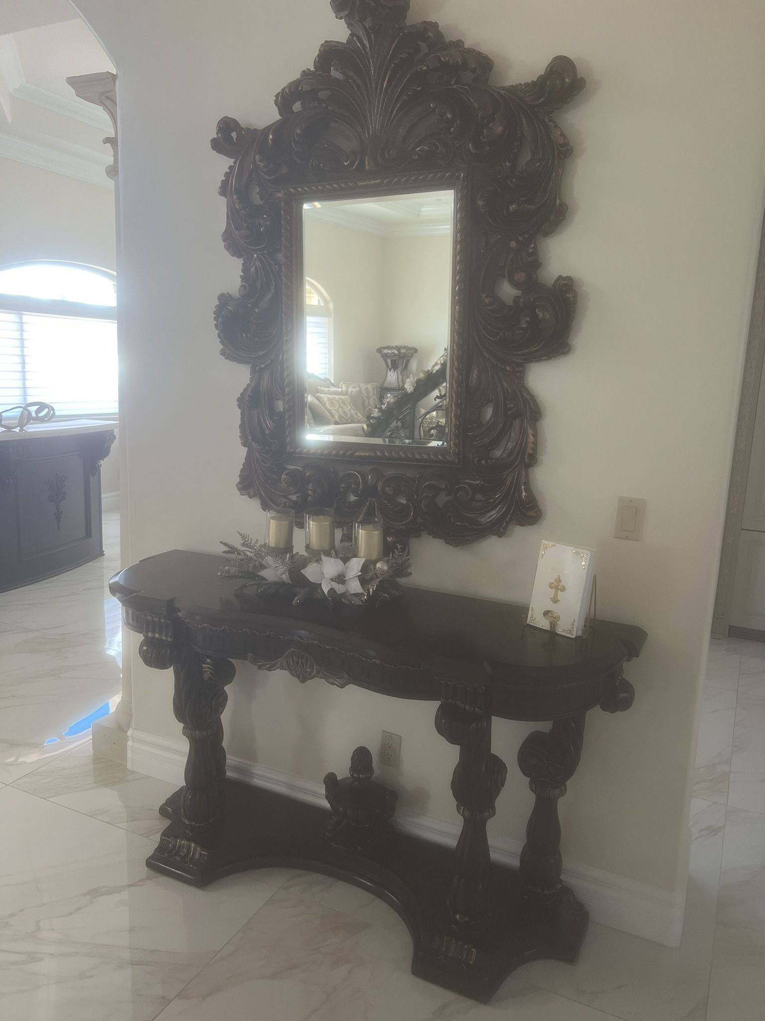 Brown Console Table And Mirror