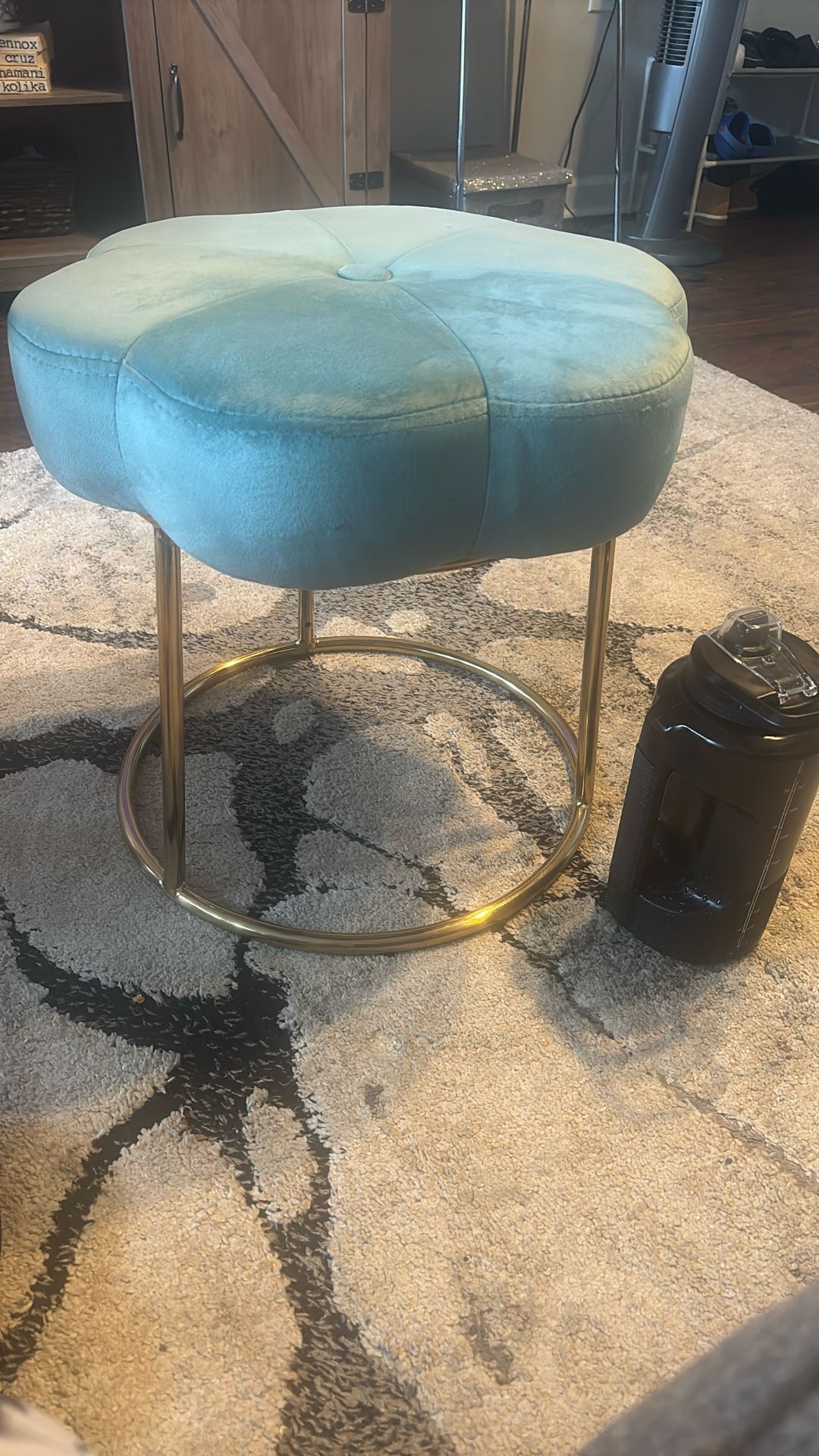 LIKE NEW Teal Velvet Upholstered Vanity Accent Stool