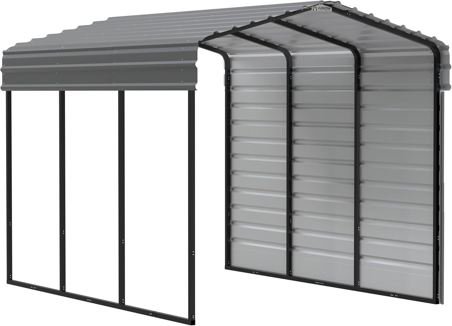 Arrow Carports Galvanized Steel Carport, with 1-Sided Enclosure, Compact Car Metal Carport Kit, 10' x 15' x 9', Charcoal Charcoal 10' x 15' x 9'
