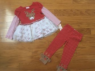 NWT reindeer tutu dress & leggings set size 2T 3T 4T
