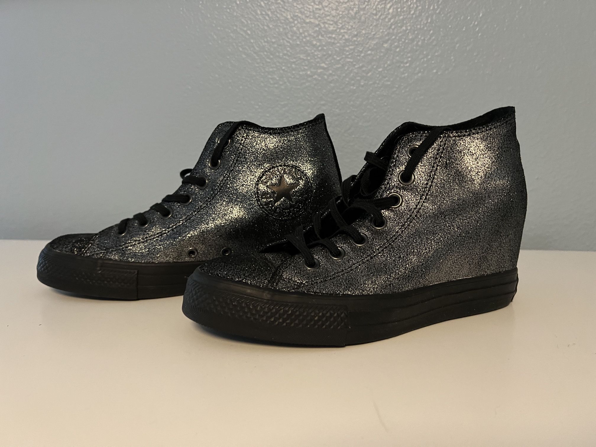 Converse Gunmetal Glitter Wedge Sneaker 8.5