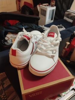 White and Red Vans Womens 8