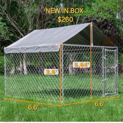 New In Box Large Galvanized Dog Kennel - UV Water Resistant TARP Roof,  easy Assembly 6.6' x 6.6' x6 7ft Animal Cage 