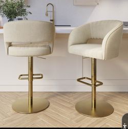 Beige Upholstered Swivel Bar Stools - Set of 2 - New in Box