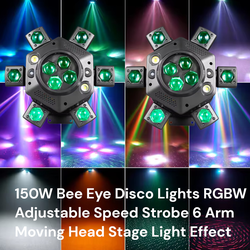 150W Bee Eye Disco Lights RGBW Adjustable Speed Strobe 6 Arm Moving Head Stage Light Effect 2 pack