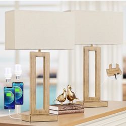 22" Tall Living Room Lamps for Night Stands - Touch Bedside Lamp with USB C+A, 3 Way Dimmable Bedroom Lamps for End Tables Set of 2, Modern Night Stan