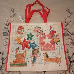 NWT Macy's Festive Holiday Reusable Thanksgiving Day Parade Tote w/ Red Handles