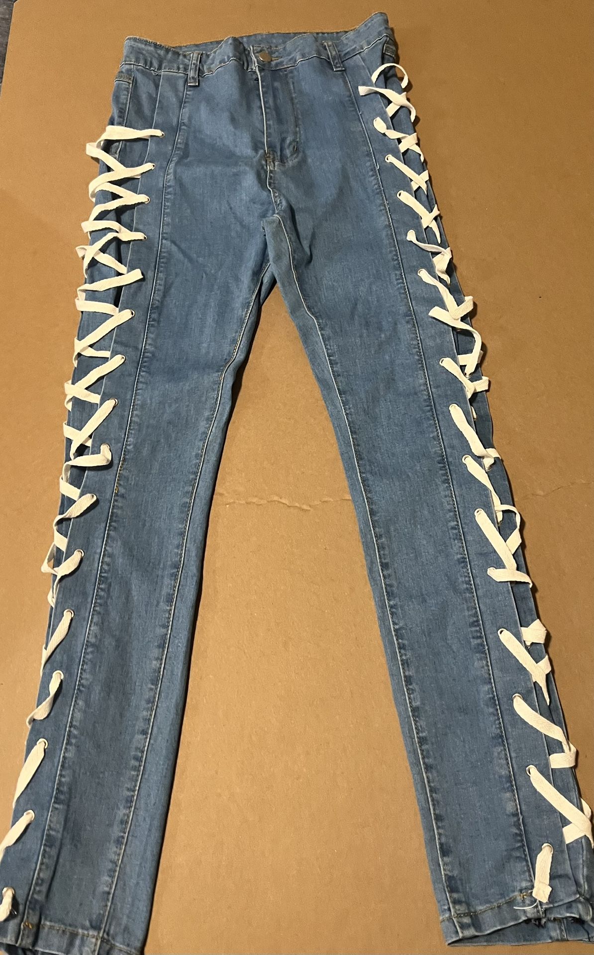 SHEIN Ribbon Blue Jeans Excellent Condition, (Size Medium$