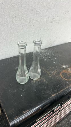 Set of 2 Clear Glass Bud Vases