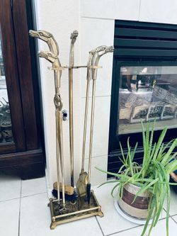 Vintage Brass Horse Head Fireplace Tool Set