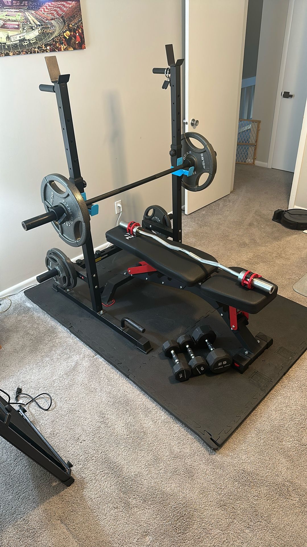 Bench Squat Weight Rack With Bench, Clips, Weights And Pad