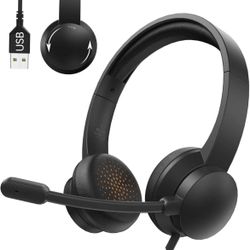 Headset with Microphone for PC, USB Headset with Noise Cancelling Microphone, Computer Headset for Zoom, Skype, Teams Calls, Black