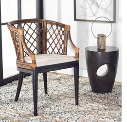 Set Of 2 Safavieh  Carlotta Rattan Lattice Arm Chair - 22.3" W x 23" L x 31.3" H Brown/Black