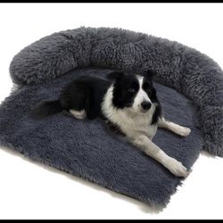 Calming Dog Bed Plush Dog Mat Dog Sofa, Pet Couch Protector for Dog, Pet Furniture Cover with Memory Foam Neck Bolster, Machine Washable